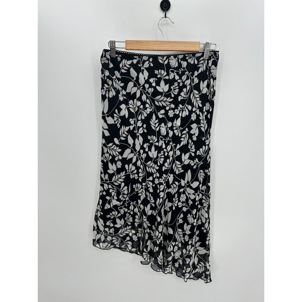 MyMichelle Midi Skirt Women Large Black Floral Ruffle Asymmetrical 90s Y2K Fairy